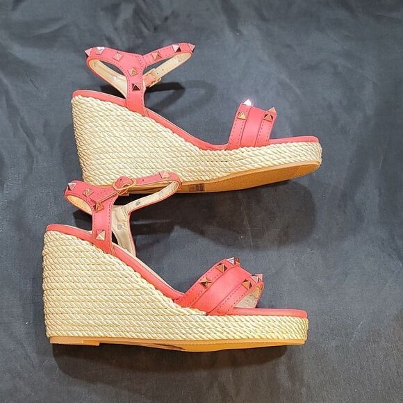 BRAND NEW NATURE BREEZE Tally-04 PINK STUDDED OPEN TOE ESPADRILLE WEDGE S2 - Picture 8 of 16